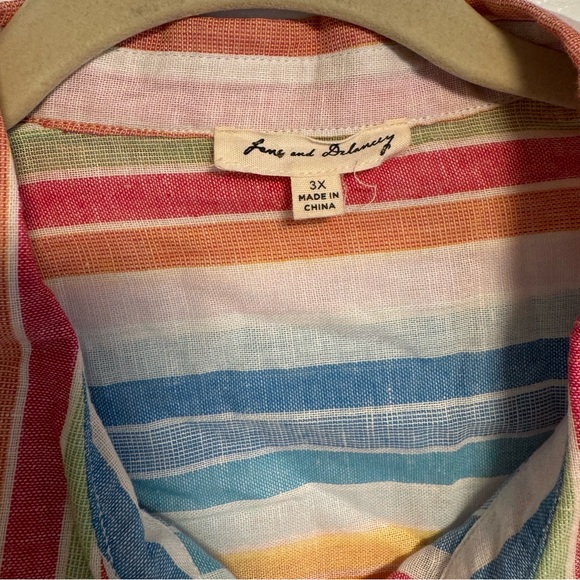 Jane and Delancey Button Down Rainbow Linen Shirt 3X - Picture 2 of 10